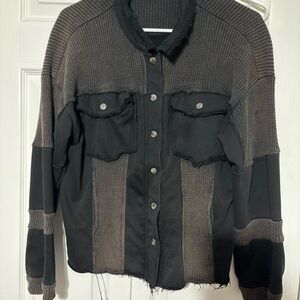 Black and Gray Button-Up Jacket